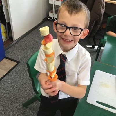 We made Fruit Kebabs! Yum!