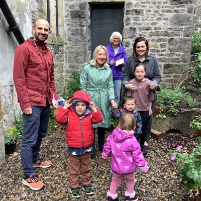 Counting mini beasts in the church garden during the Sunday Service at Clitheroe URC.